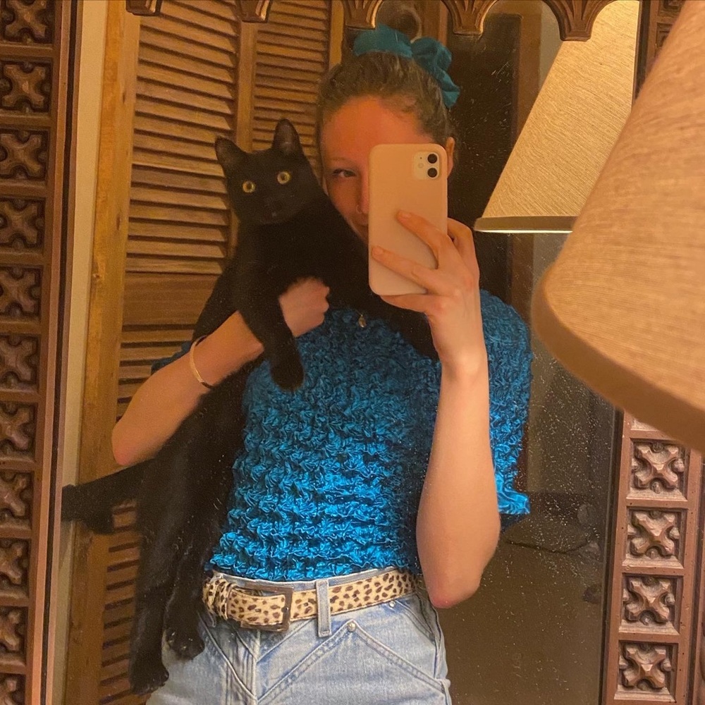Sapphire Blue Vintage Y2K Silky Popcorn Top